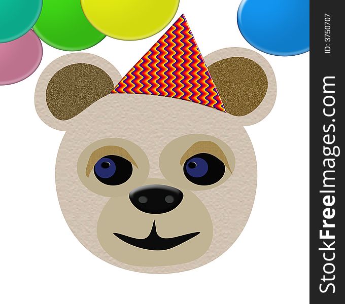 Teddy bear in birthday hat with colorful balloons. Teddy bear in birthday hat with colorful balloons