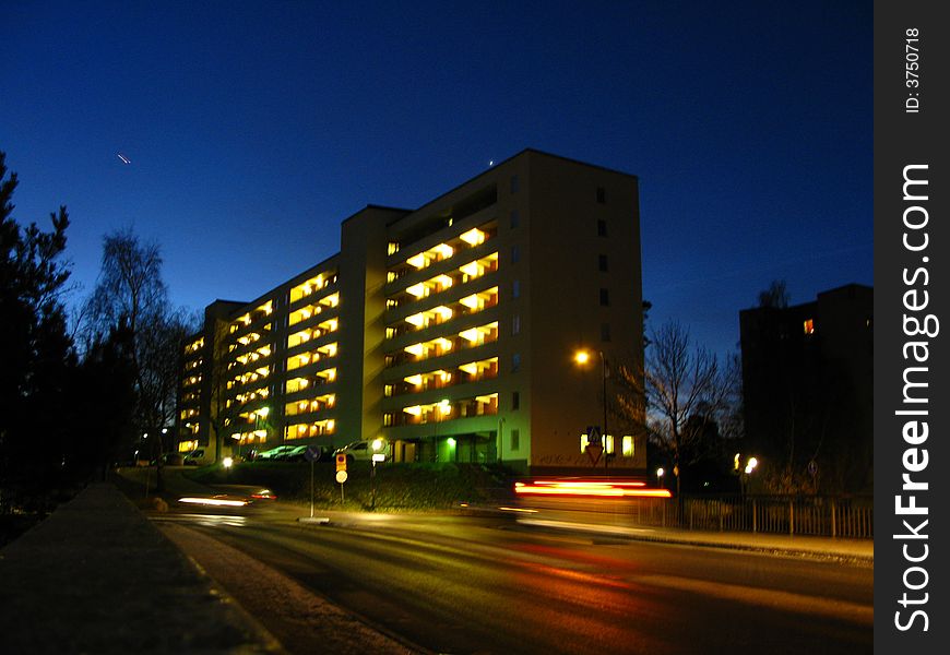 Night in Stockholm suburb Hässelby. Night in Stockholm suburb Hässelby