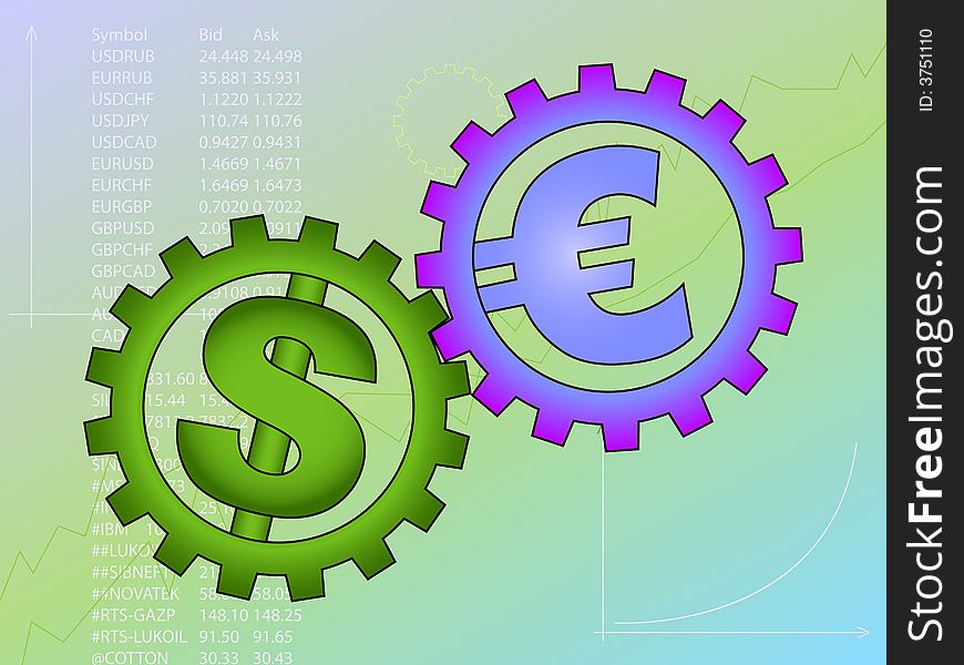 Euro dollar currency gears mechanism. Euro dollar currency gears mechanism