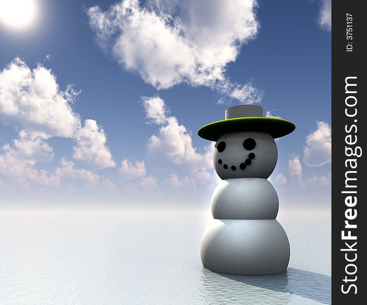 A conceptual image of a alternative Christmas scene of a happy snowman on holiday in a tropical area. A conceptual image of a alternative Christmas scene of a happy snowman on holiday in a tropical area.