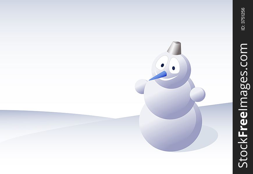 White snowman on winter snow