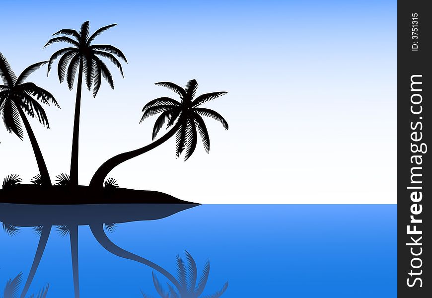 Silhouette of island with palms. Silhouette of island with palms