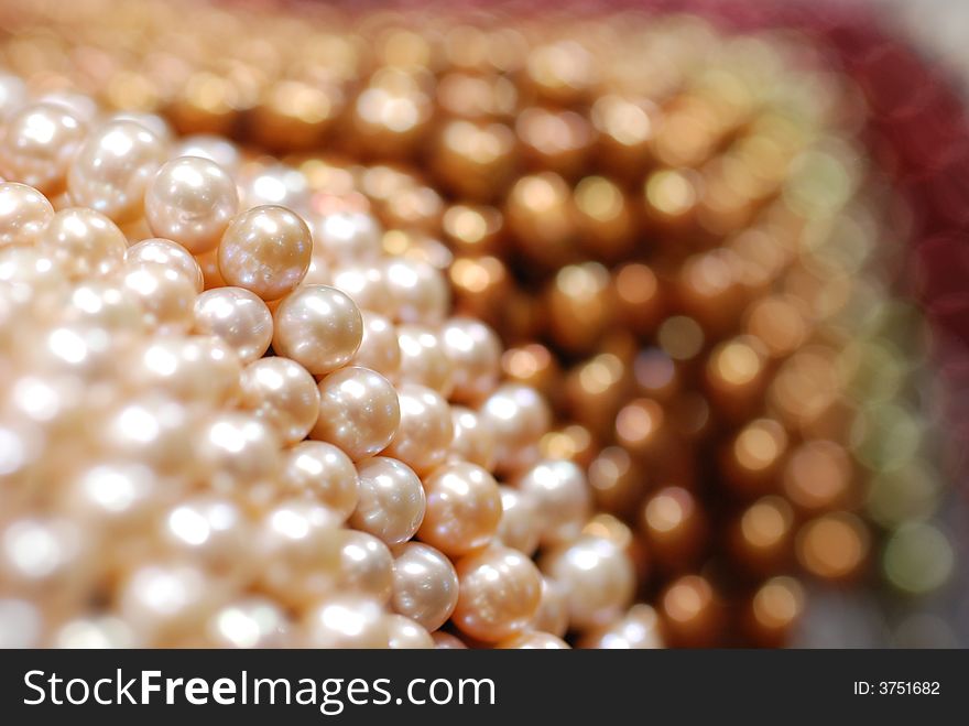 Closeup of colorful freshwater pearl strands. Closeup of colorful freshwater pearl strands
