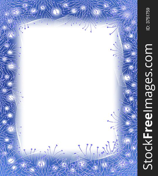 A background border featuring blue garland and white glowing whites surrounding a ribbon border. A background border featuring blue garland and white glowing whites surrounding a ribbon border