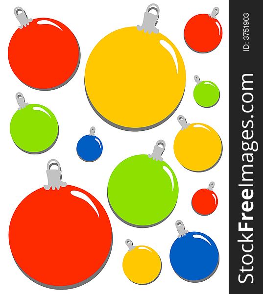 A simple clip art illustration of colorful Christmas ornaments casually arranged as a background or use them individually. A simple clip art illustration of colorful Christmas ornaments casually arranged as a background or use them individually