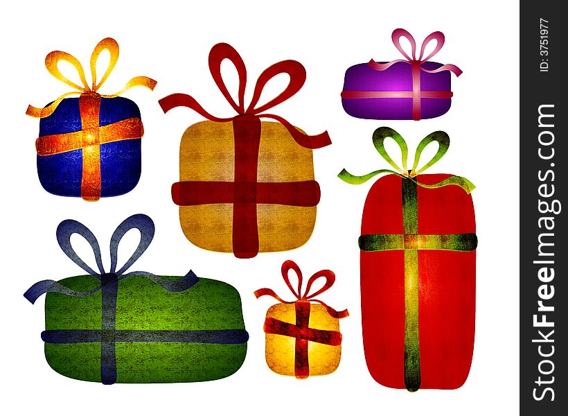 A clip art illustration featuring a selection of rustic or folksy looking Christmas gifts. A clip art illustration featuring a selection of rustic or folksy looking Christmas gifts
