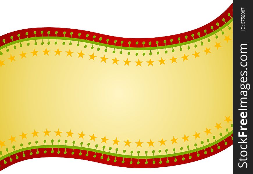 A background illustration featuring a decorative ribbon as a swoosh in holiday colors with stars. A background illustration featuring a decorative ribbon as a swoosh in holiday colors with stars