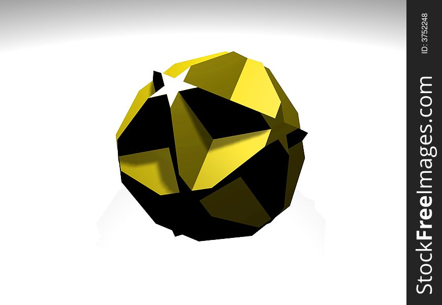 Yellow ball with star die. Illustration made on computer. Yellow ball with star die. Illustration made on computer.