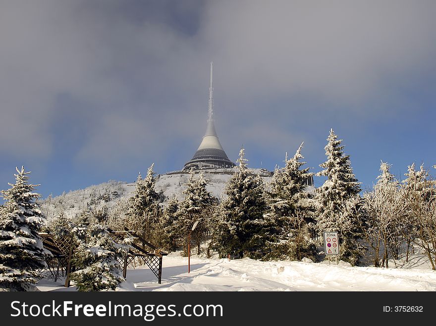 Modern Telecommunication tower in winter