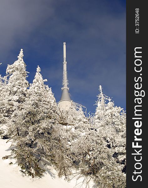 Modern Telecommunication tower in winter