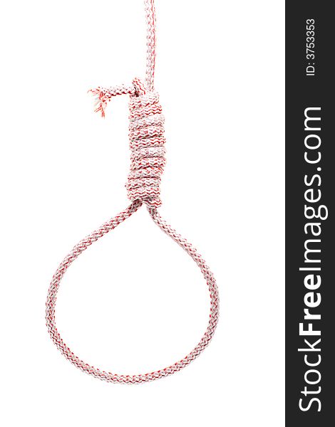 Noose from red-white rope, isolated on white