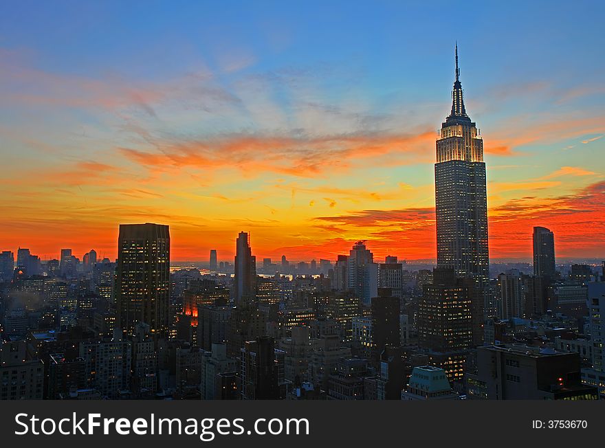 New York City midtown skyline at dark