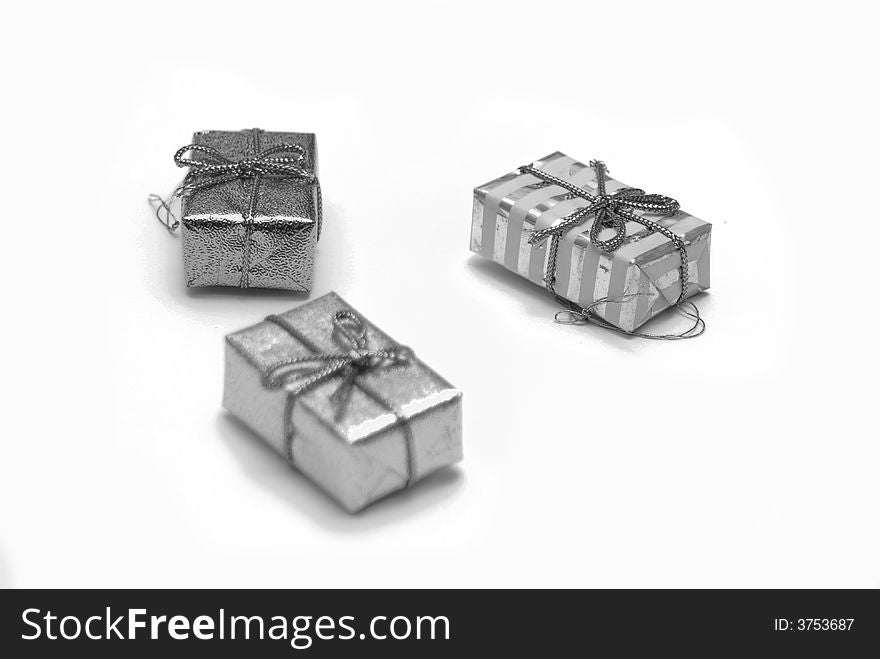Black and White Christmas presents isolated against a white background. Black and White Christmas presents isolated against a white background