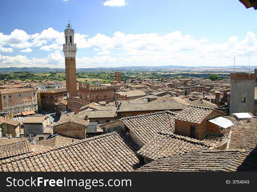 Siena, Italy Rooftops And Bell Tower