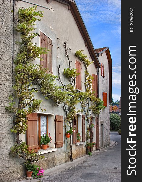 Small medieval  town on coast of lake Leman in Switzerland. Small medieval  town on coast of lake Leman in Switzerland