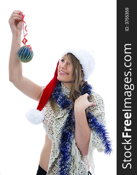 Beautiful woman with christmas decoration on isolated background