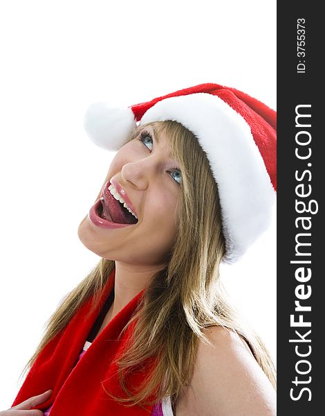 Beautiful woman with christmas decoration on isolated background