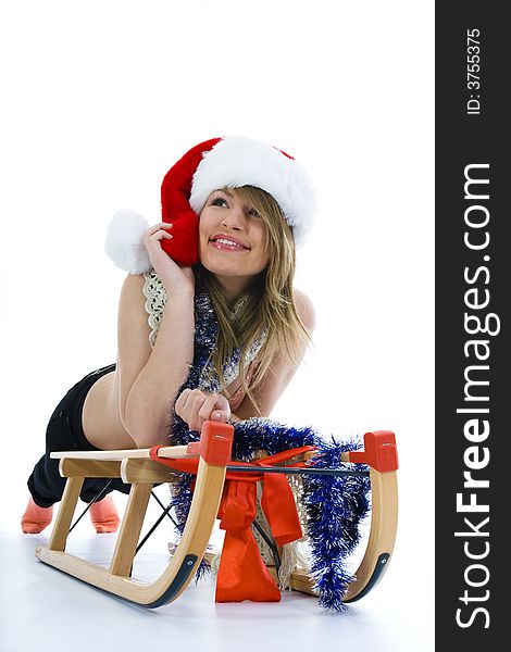 Beautiful  Young Woman On Sledge