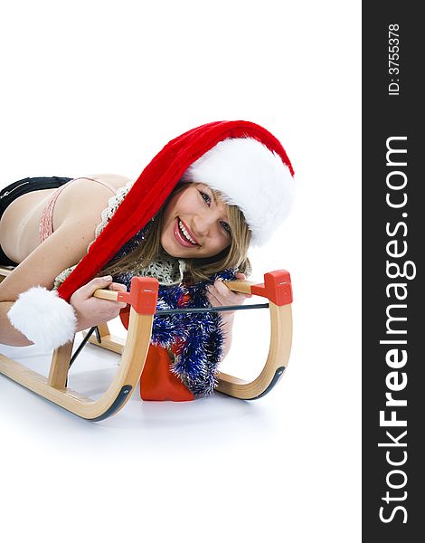 Beautiful  Young Woman On Sledge