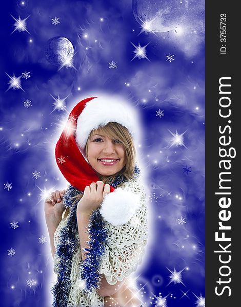 Beautiful woman with christmas decoration on background. Beautiful woman with christmas decoration on background