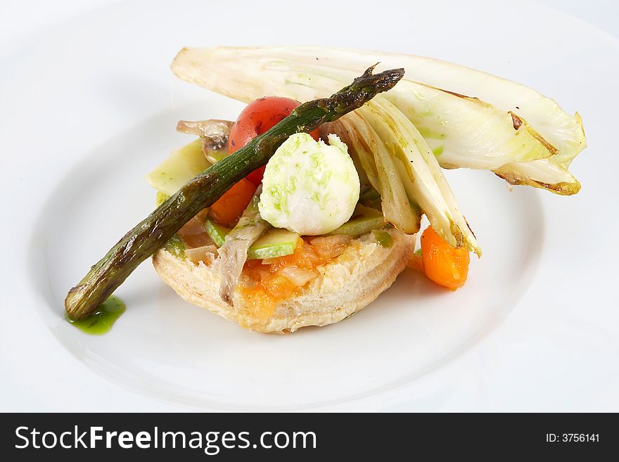 Vegetables roasted on puff-pastry with cheese. Vegetables roasted on puff-pastry with cheese