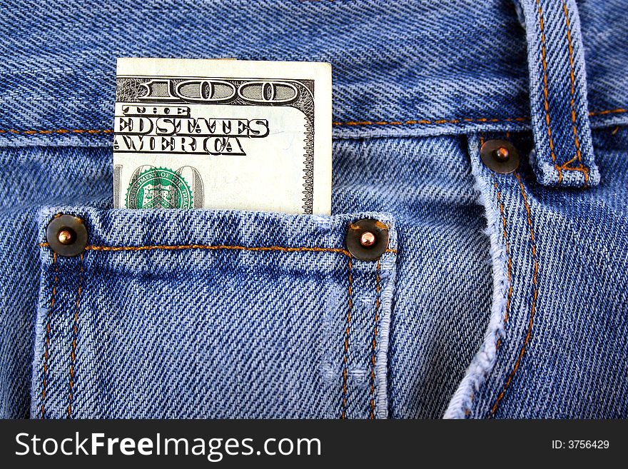 One Hundred Dollar Bill In Jeans Pocket