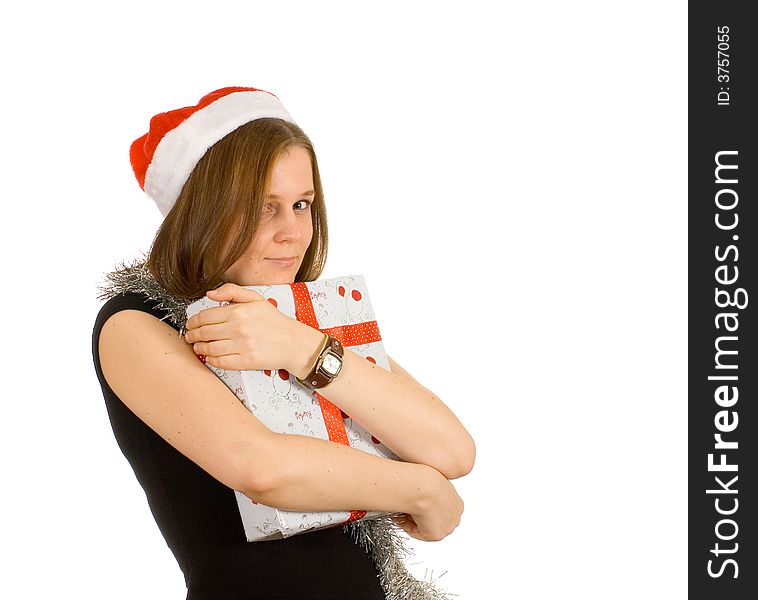 Young Smiling Girl With Santa Hat