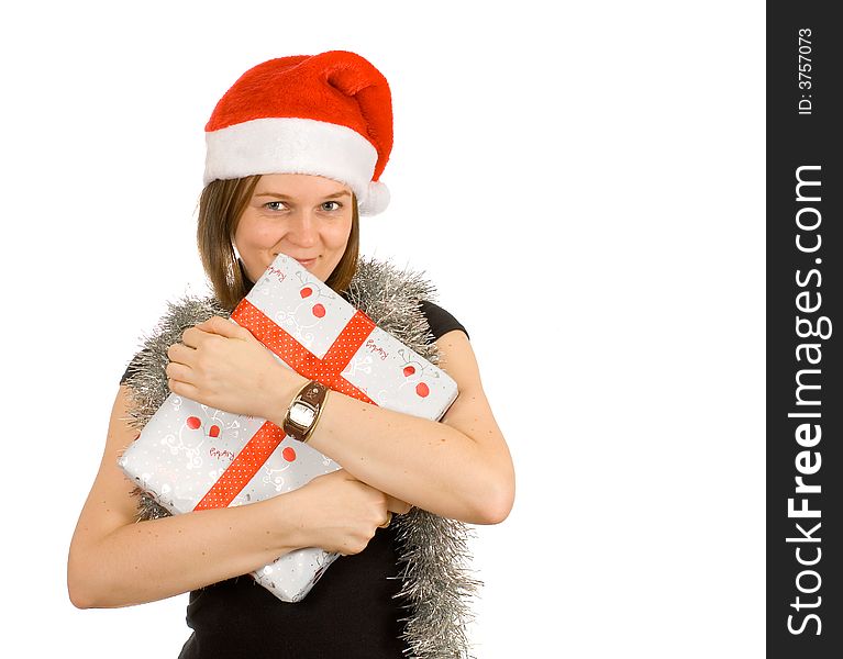 Young Smiling Girl With Santa Hat