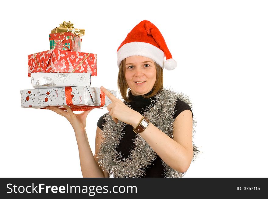 Young cheerful girl with santa hat. Young cheerful girl with santa hat