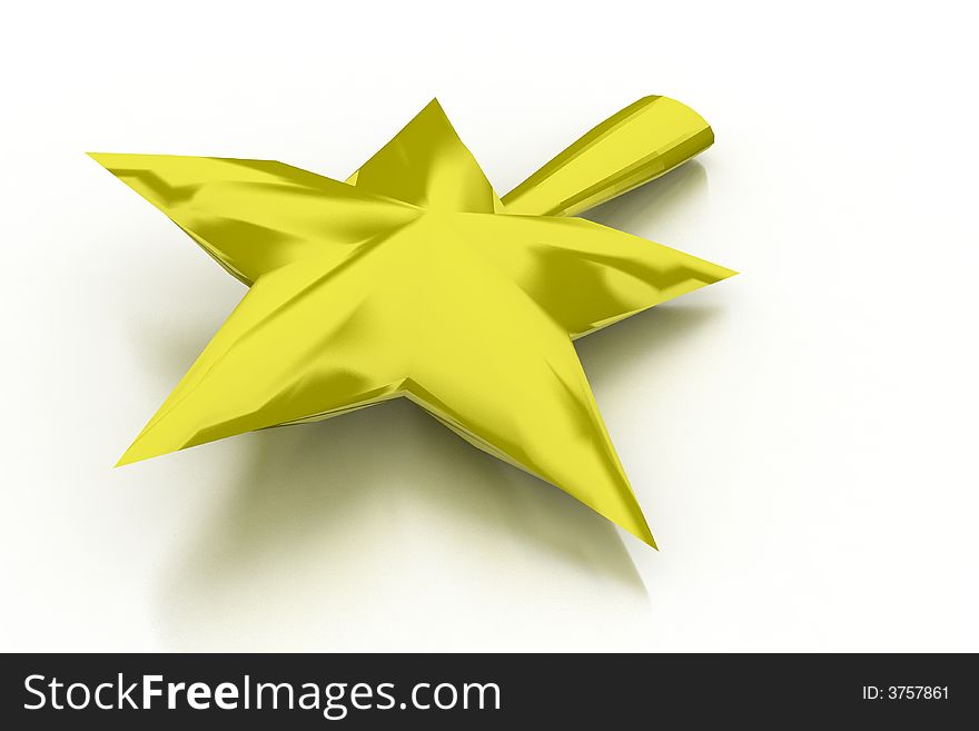 Isolated golden star on ground on white backround