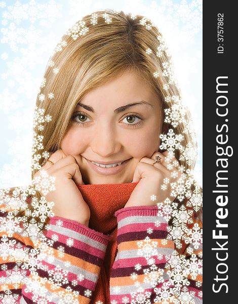 Beauty girl close up portrait in scarf over white background