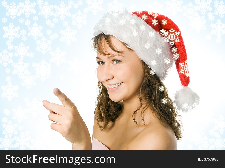 Girl in red cap with snowflake