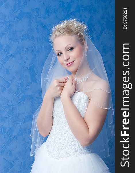 Portrait of the bride on the blue background