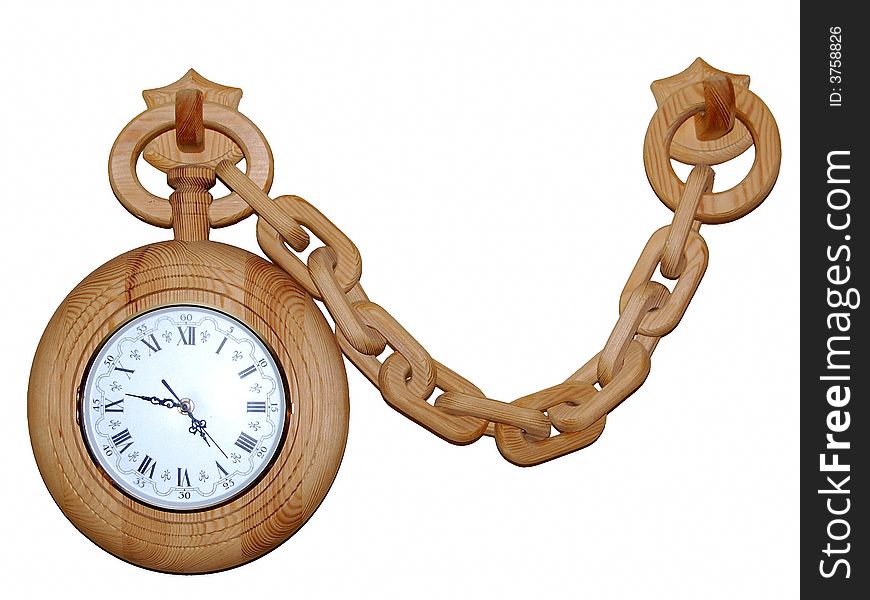 Large wooden wall clock looking like a pocket watch