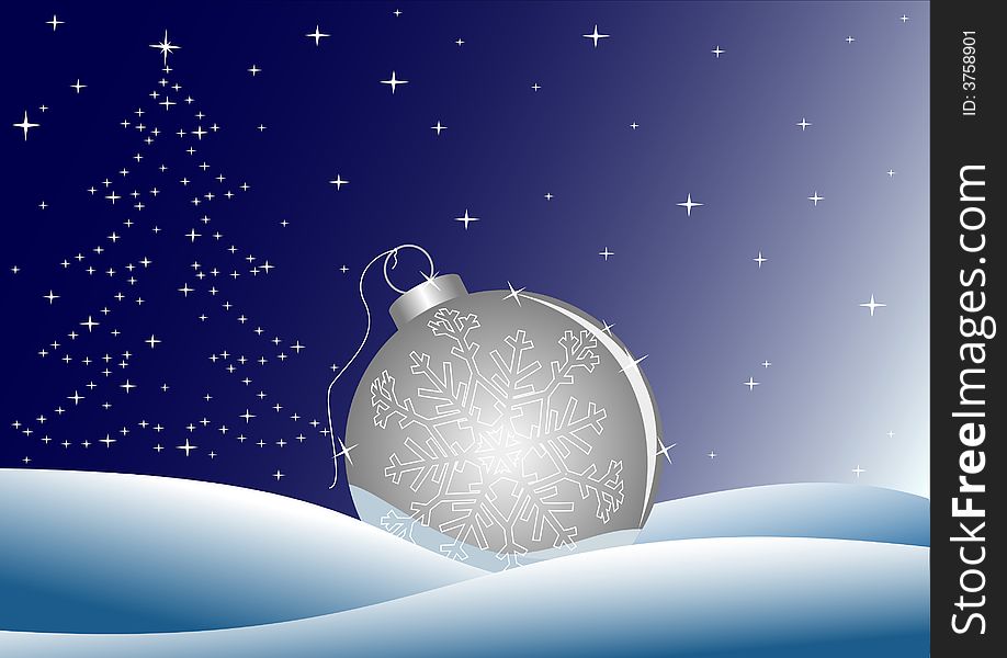 Night winter background with ball and stars in shape of tree. Additional vector format in EPS.