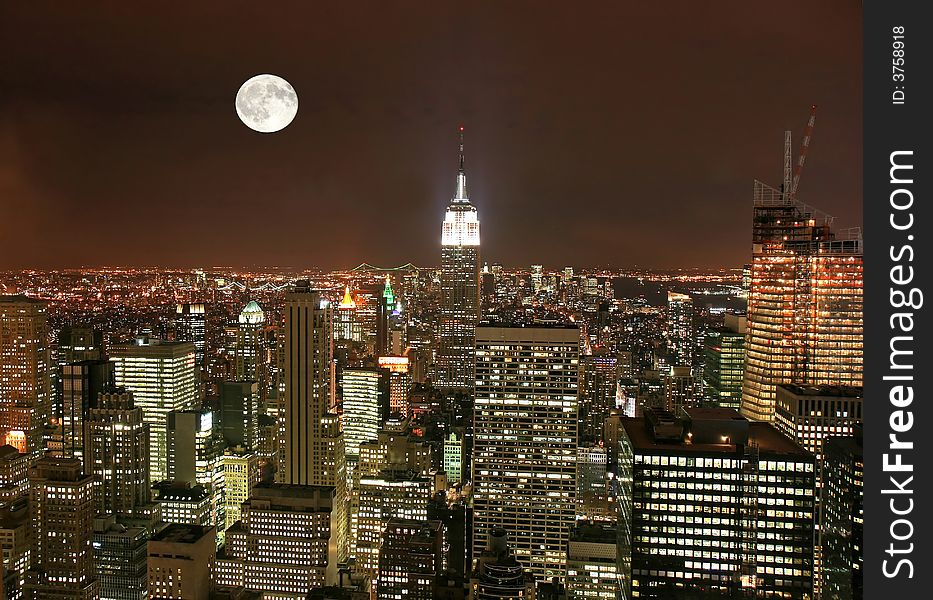 New York City midtown skyline at dark