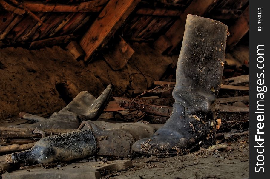 Boots on an old attic.