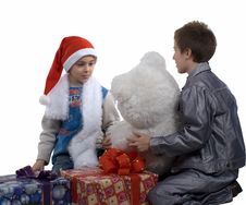 Santa Boy & Friend Stock Photo Santa Boy & Friend Stock Photo