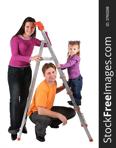 Family With Foldable Ladder