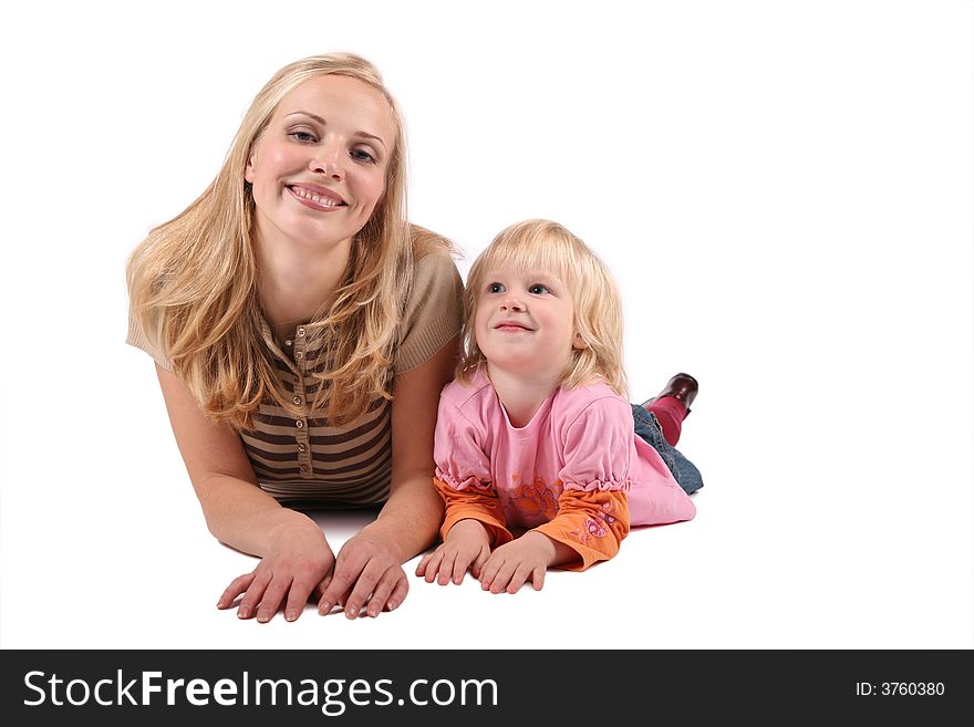 Mother with daughter isolated on white 7