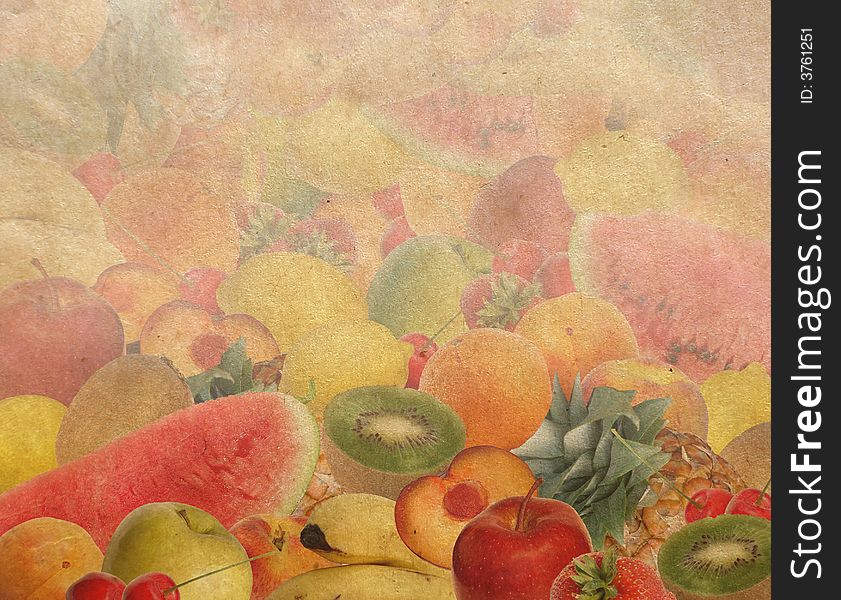 Colorful fruit on vintage paper. Colorful fruit on vintage paper