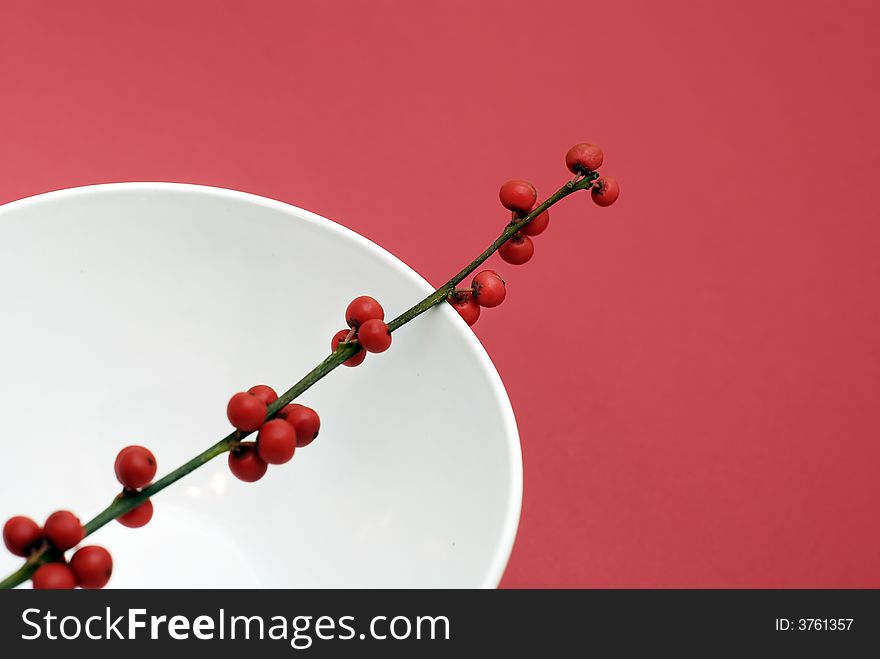 Bunch of red fruit of berry in the bowl on red background. Bunch of red fruit of berry in the bowl on red background