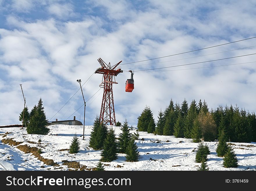 Cable-car at mountains in the winter