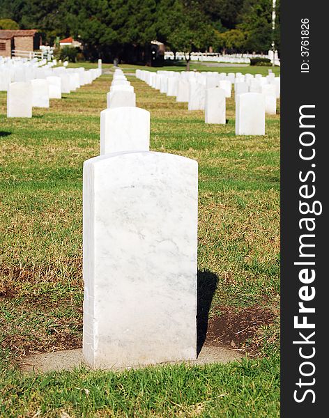 Tombstones lined up in the Los Angeles National Cemetery. The VA National Cemetery Administration honors the military service of our Nation's veterans. Tombstones lined up in the Los Angeles National Cemetery. The VA National Cemetery Administration honors the military service of our Nation's veterans.