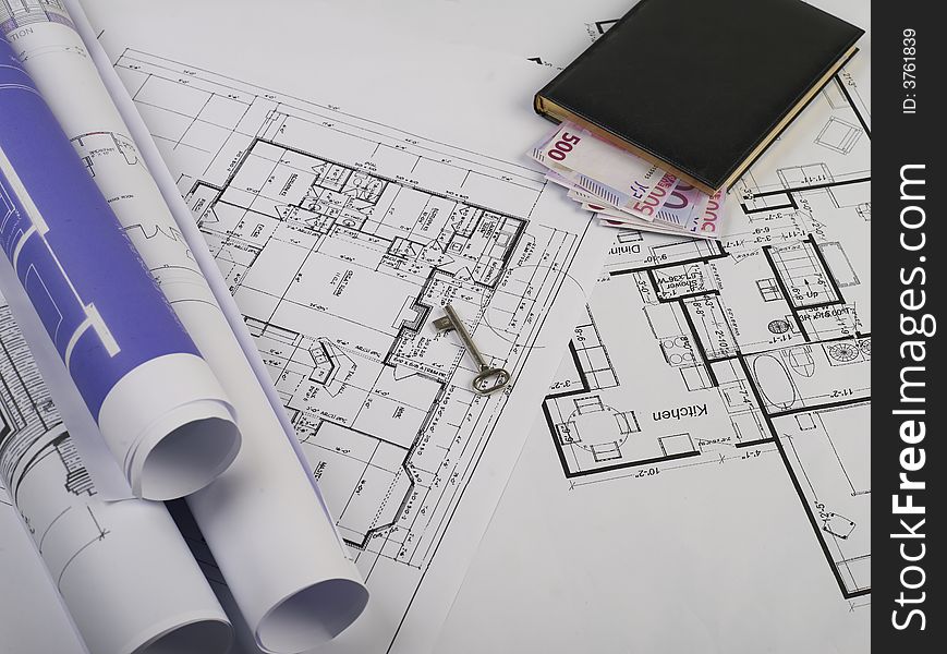 Engineer's work table with blueprints. Engineer's work table with blueprints