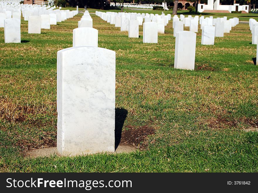 Tombstones lined up in the Los Angeles National Cemetery. The VA National Cemetery Administration honors the military service of our Nation's veterans. Tombstones lined up in the Los Angeles National Cemetery. The VA National Cemetery Administration honors the military service of our Nation's veterans.