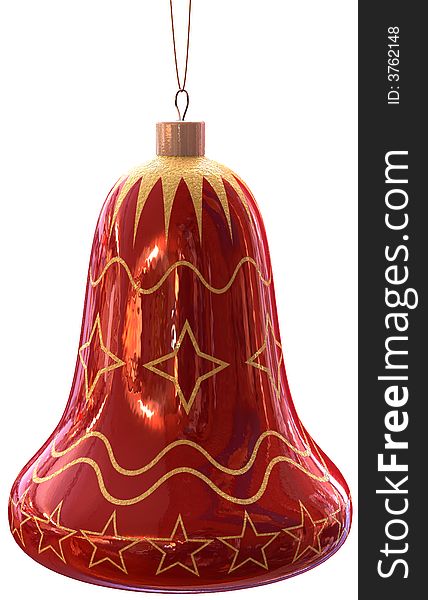 Image of 3d red christmas handbell. White background.