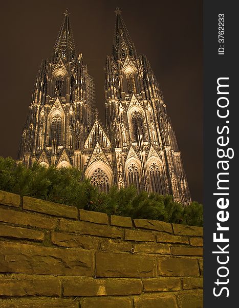 Cathedral in Cologne front side shot at night