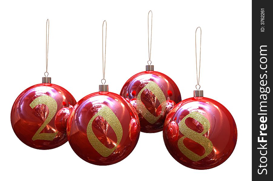 Image of 3d red christmas balls. White background.