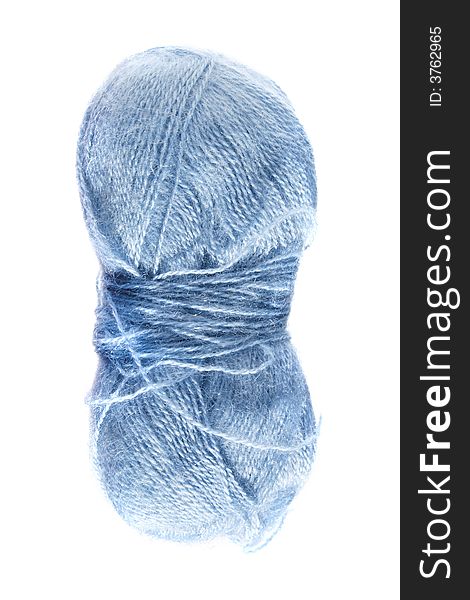 Skein of blue fluffy knitting wool, isolated